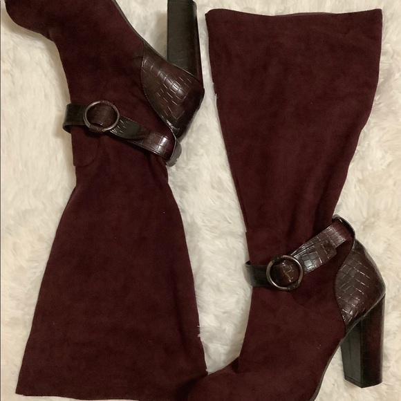Cato Shoes - Cato Faux Suede Merlot Crocodile Boots Size 10W